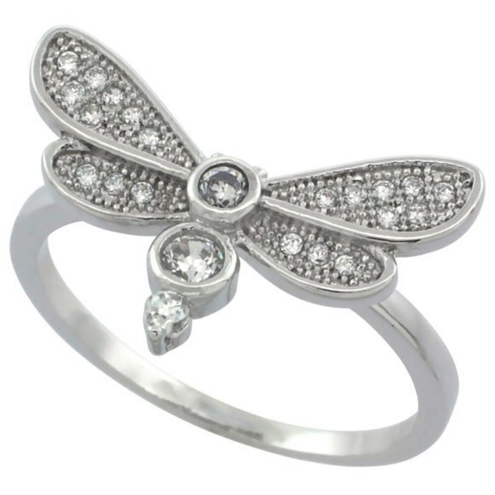 Sterling Silver CZ Dragonfly Ring sz 6 7 8 9